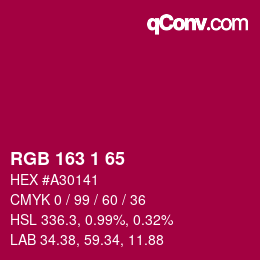 Color code: RGB 163 1 65 | qconv.com