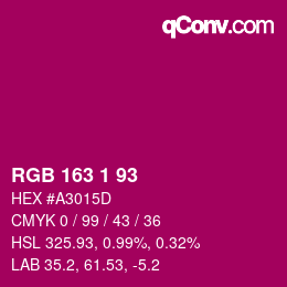 Color code: RGB 163 1 93 | qconv.com