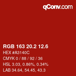カラーコード: RGB 163 20.2 12.6 | qconv.com