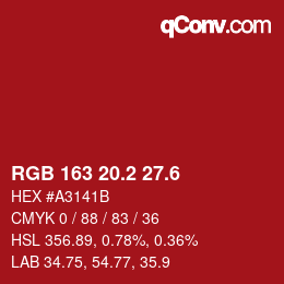 カラーコード: RGB 163 20.2 27.6 | qconv.com