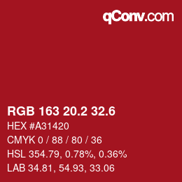カラーコード: RGB 163 20.2 32.6 | qconv.com