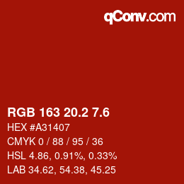 カラーコード: RGB 163 20.2 7.6 | qconv.com