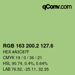 カラーコード: RGB 163 200.2 127.6 | qconv.com