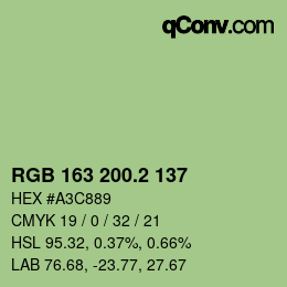カラーコード: RGB 163 200.2 137 | qconv.com