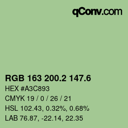 カラーコード: RGB 163 200.2 147.6 | qconv.com