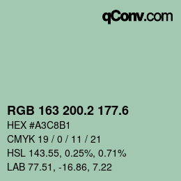 カラーコード: RGB 163 200.2 177.6 | qconv.com