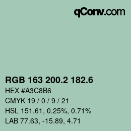 カラーコード: RGB 163 200.2 182.6 | qconv.com