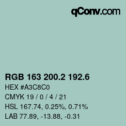 カラーコード: RGB 163 200.2 192.6 | qconv.com