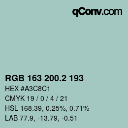 カラーコード: RGB 163 200.2 193 | qconv.com