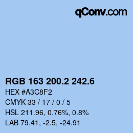 カラーコード: RGB 163 200.2 242.6 | qconv.com