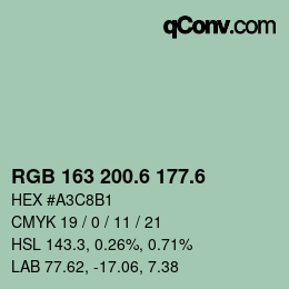 カラーコード: RGB 163 200.6 177.6 | qconv.com