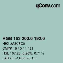 カラーコード: RGB 163 200.6 192.6 | qconv.com
