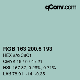 カラーコード: RGB 163 200.6 193 | qconv.com