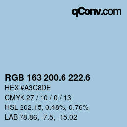 カラーコード: RGB 163 200.6 222.6 | qconv.com