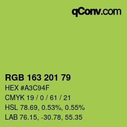 Color code: RGB 163 201 79 | qconv.com