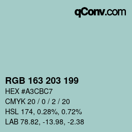 Color code: RGB 163 203 199 | qconv.com