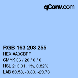 Color code: RGB 163 203 255 | qconv.com