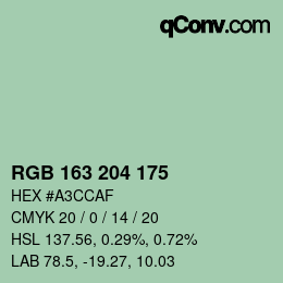 カラーコード: RGB 163 204 175 | qconv.com