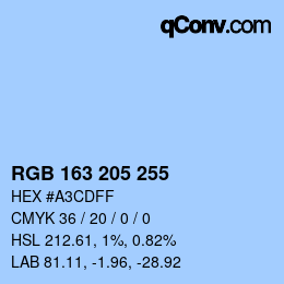 Color code: RGB 163 205 255 | qconv.com