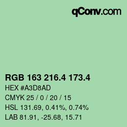 カラーコード: RGB 163 216.4 173.4 | qconv.com