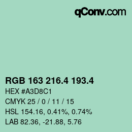 カラーコード: RGB 163 216.4 193.4 | qconv.com