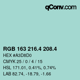 カラーコード: RGB 163 216.4 208.4 | qconv.com