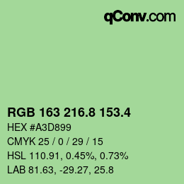 カラーコード: RGB 163 216.8 153.4 | qconv.com