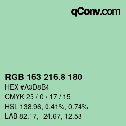 カラーコード: RGB 163 216.8 180 | qconv.com