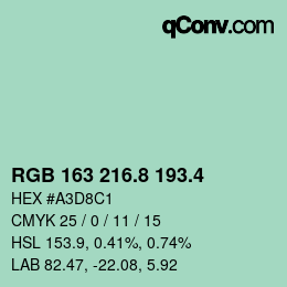 カラーコード: RGB 163 216.8 193.4 | qconv.com