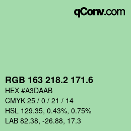 カラーコード: RGB 163 218.2 171.6 | qconv.com