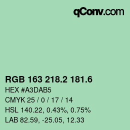 カラーコード: RGB 163 218.2 181.6 | qconv.com