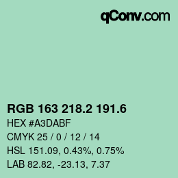 カラーコード: RGB 163 218.2 191.6 | qconv.com