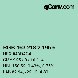 カラーコード: RGB 163 218.2 196.6 | qconv.com