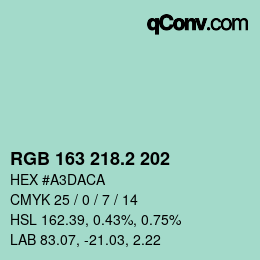 カラーコード: RGB 163 218.2 202 | qconv.com