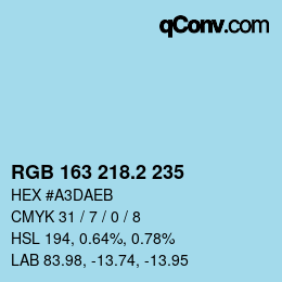 カラーコード: RGB 163 218.2 235 | qconv.com
