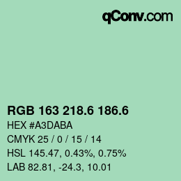 カラーコード: RGB 163 218.6 186.6 | qconv.com