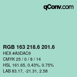 カラーコード: RGB 163 218.6 201.6 | qconv.com
