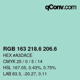 カラーコード: RGB 163 218.6 206.6 | qconv.com