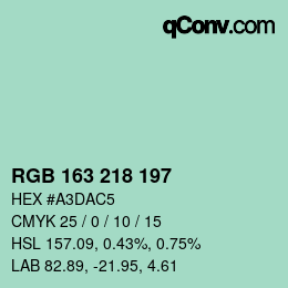 カラーコード: RGB 163 218 197 | qconv.com