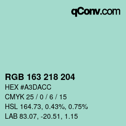 Color code: RGB 163 218 204 | qconv.com