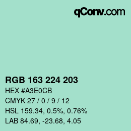カラーコード: RGB 163 224 203 | qconv.com