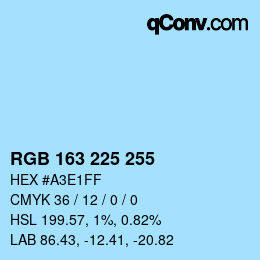 Color code: RGB 163 225 255 | qconv.com