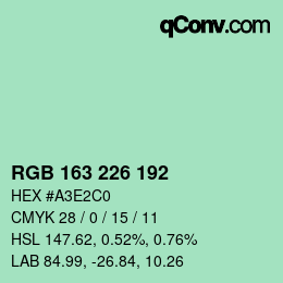 Color code: RGB 163 226 192 | qconv.com
