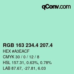 カラーコード: RGB 163 234.4 207.4 | qconv.com