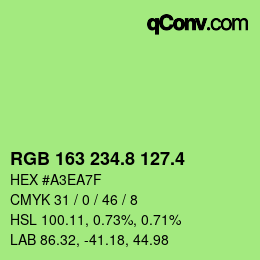 カラーコード: RGB 163 234.8 127.4 | qconv.com