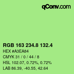 カラーコード: RGB 163 234.8 132.4 | qconv.com