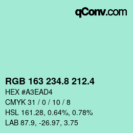 カラーコード: RGB 163 234.8 212.4 | qconv.com