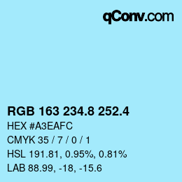カラーコード: RGB 163 234.8 252.4 | qconv.com