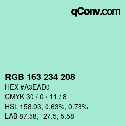 Color code: RGB 163 234 208 | qconv.com