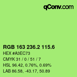 カラーコード: RGB 163 236.2 115.6 | qconv.com